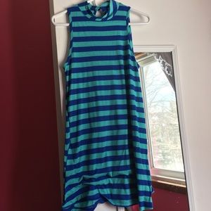 Dark blue and teal striped dress